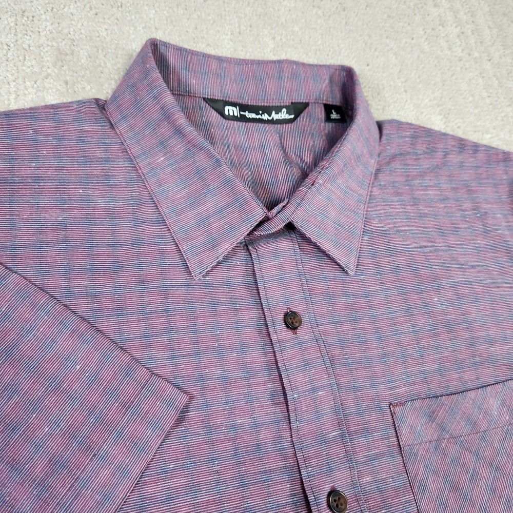 Travis Mathew Shirt Men Large Microstripe Short Sleeve Button Up Stretch 1MWW731